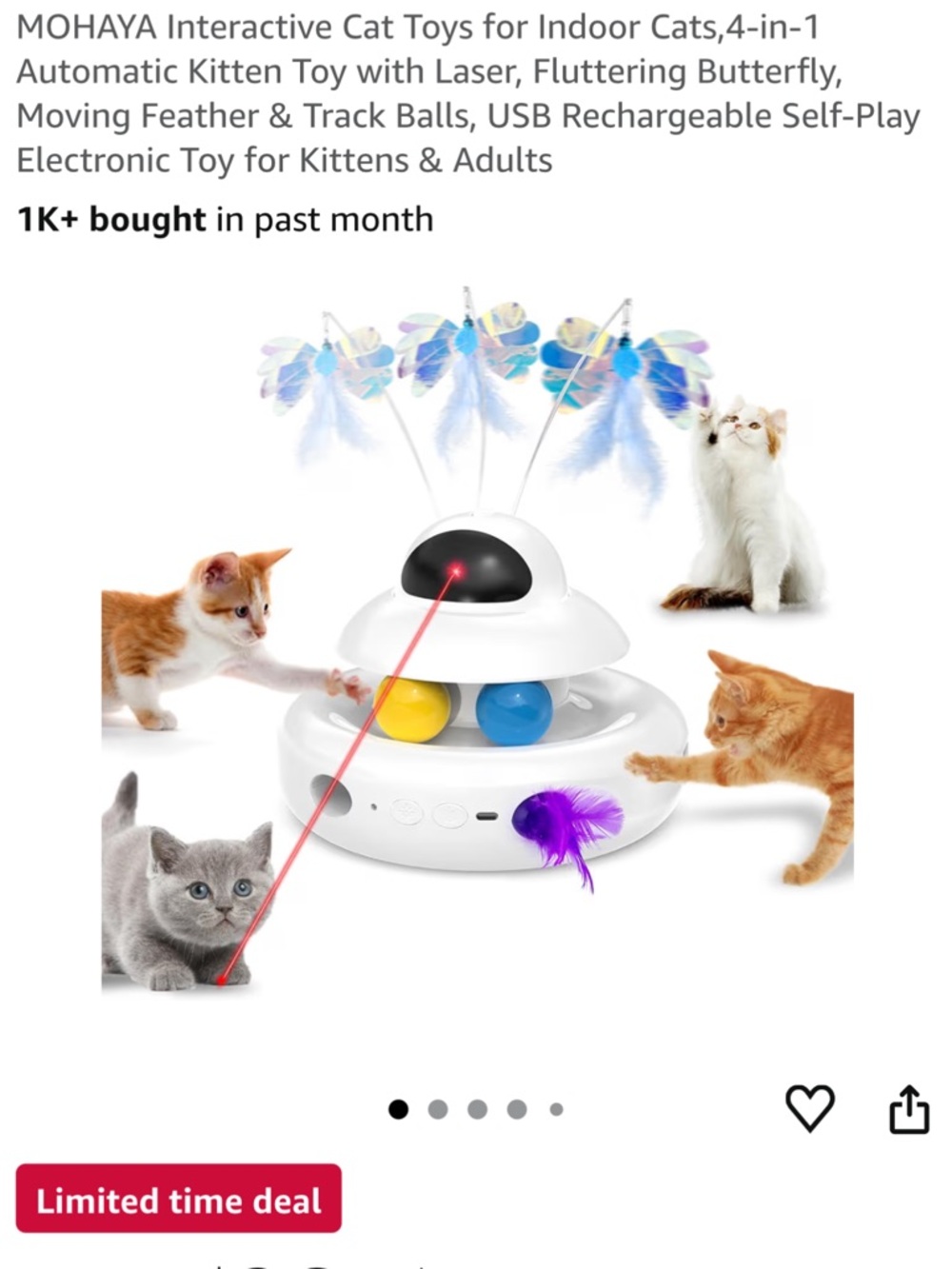 Brand new Interactive Cat Toy with Laser, Feathers & Track Balls - White